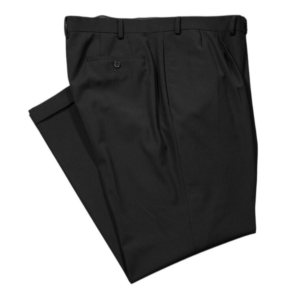 Ralph Lauren Mens Dress Pants Black Wool Blend Stretch Cuffed Pleated 40x30